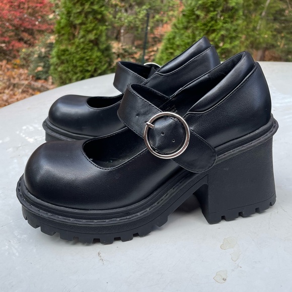 Current Mood Platform Chunky Heel Black Mary Jane Shoes Size 8 - Picture 2 of 13